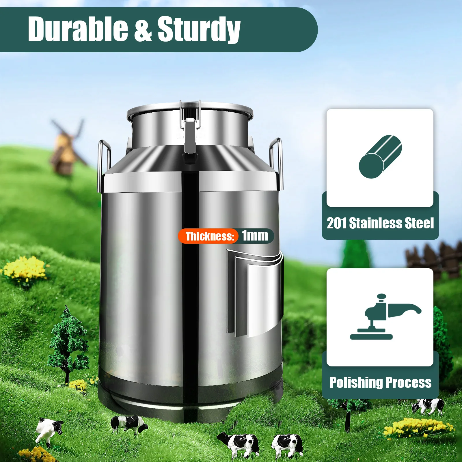 

60L Stainless Steel Milk Can Airtight Milk Bucket Storage Barrel with Seal Lid
