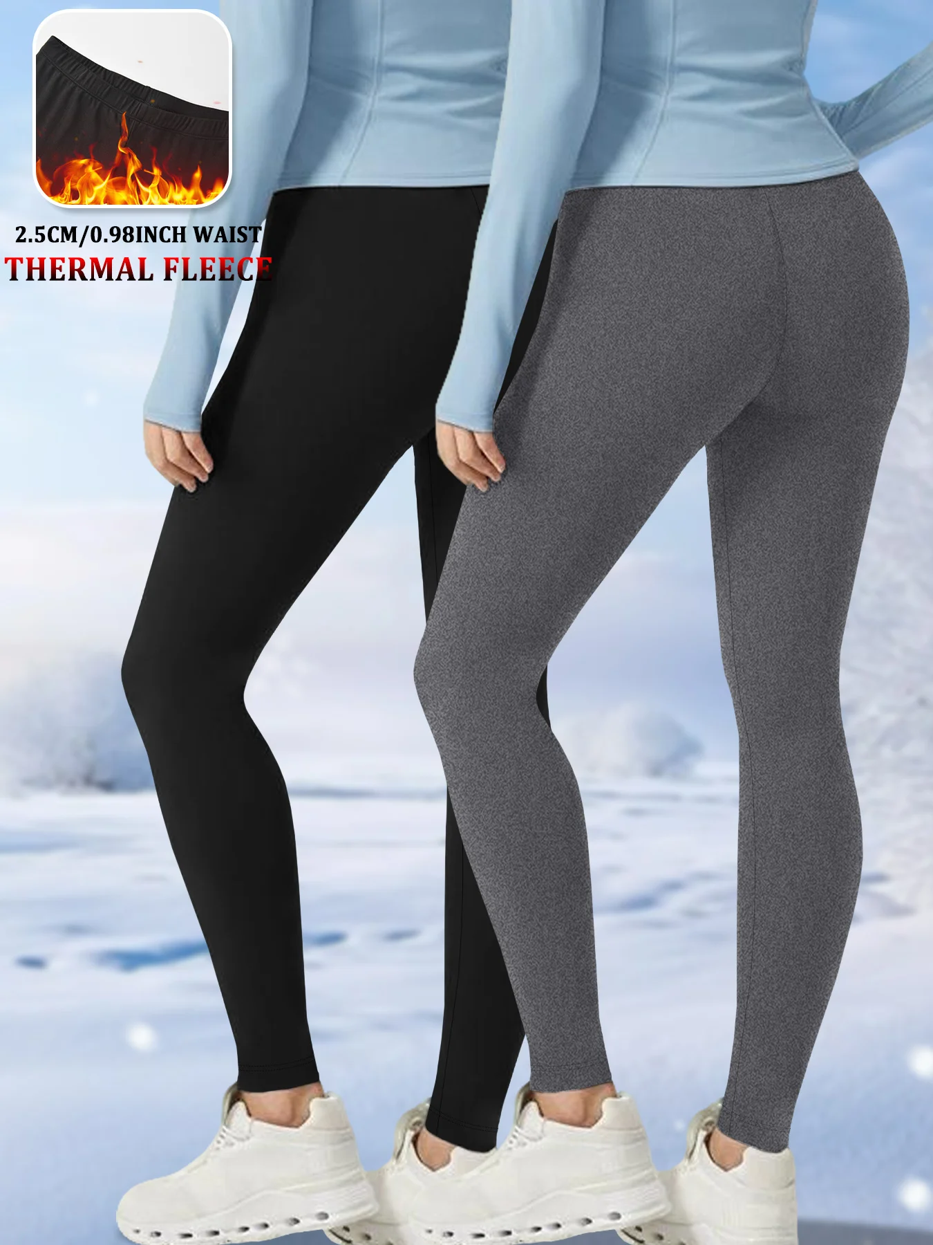 

2 pcak Thermal yoga leggings fleece lining. Women's Low Rise design ideal for winter running workouts and staying warm
