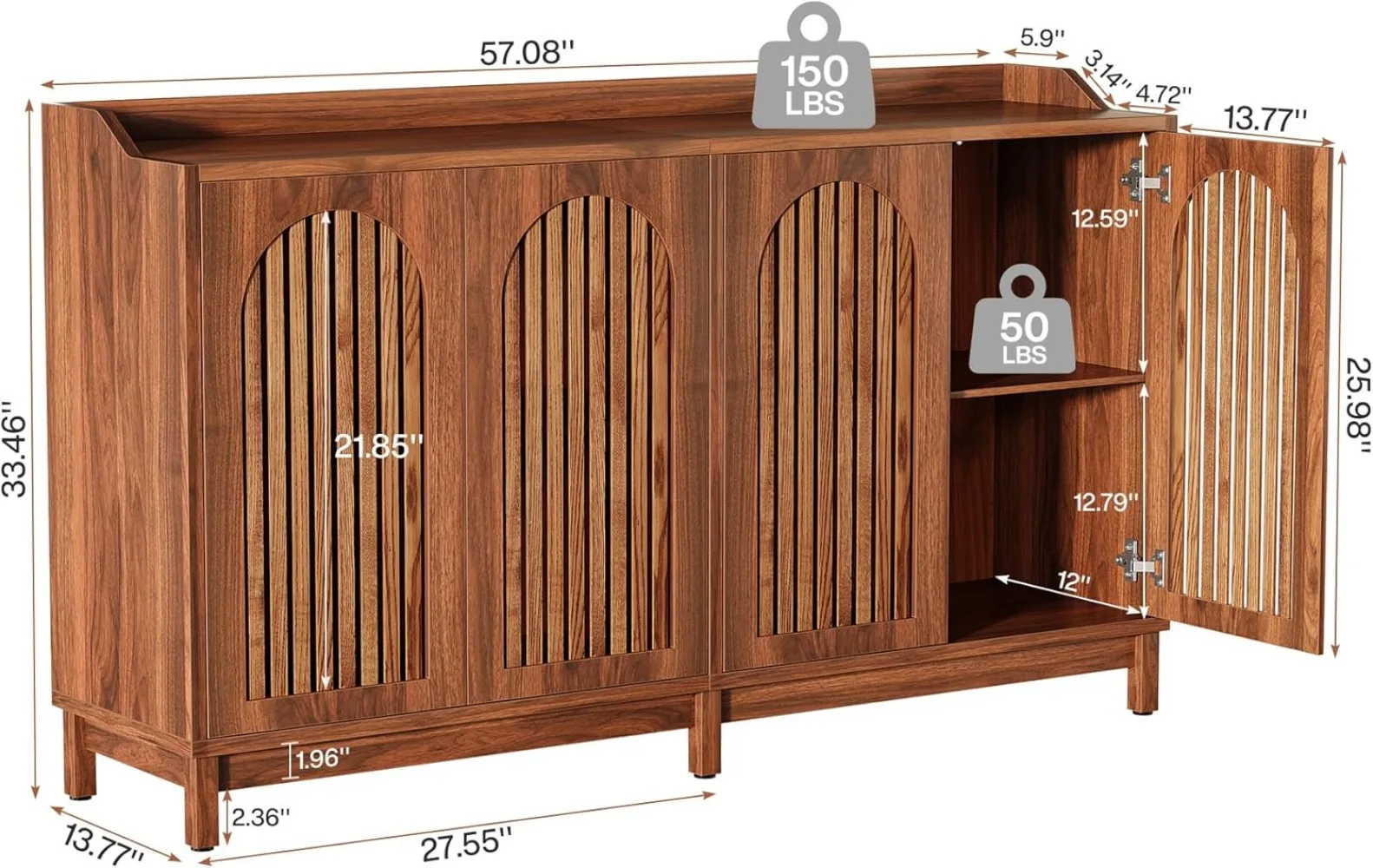 Armadietto portaoggetti per fattoria, credenza da 57 pollici con ante con otturatore e ripiano regolabile, indipendente per sala da pranzo, soggiorno