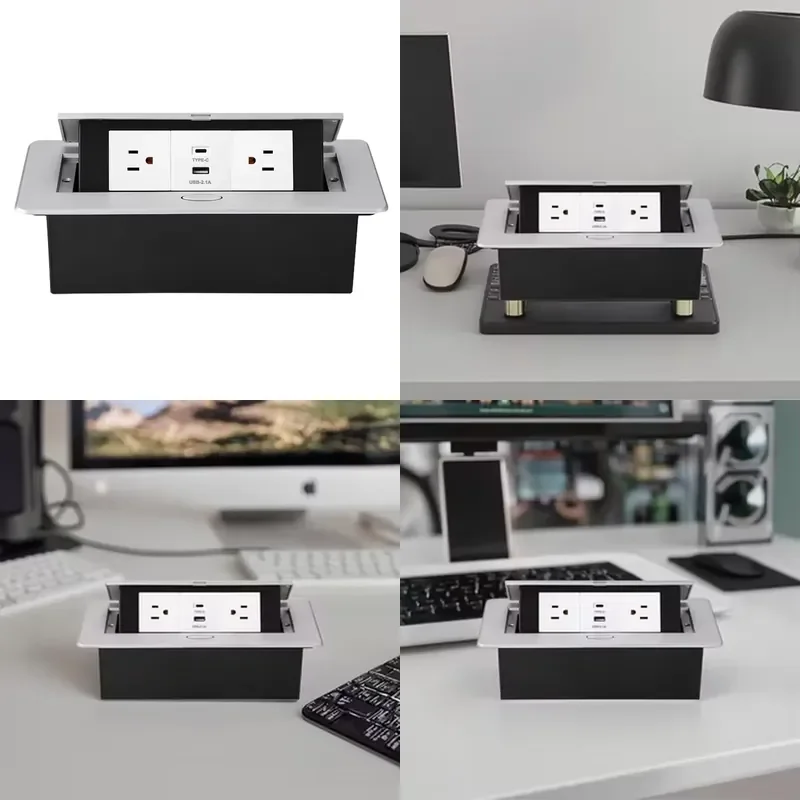 16A 13A rated current pop-up desktop socket box, dust-proof USB + TYPE-C and double European plug, American standard desktop