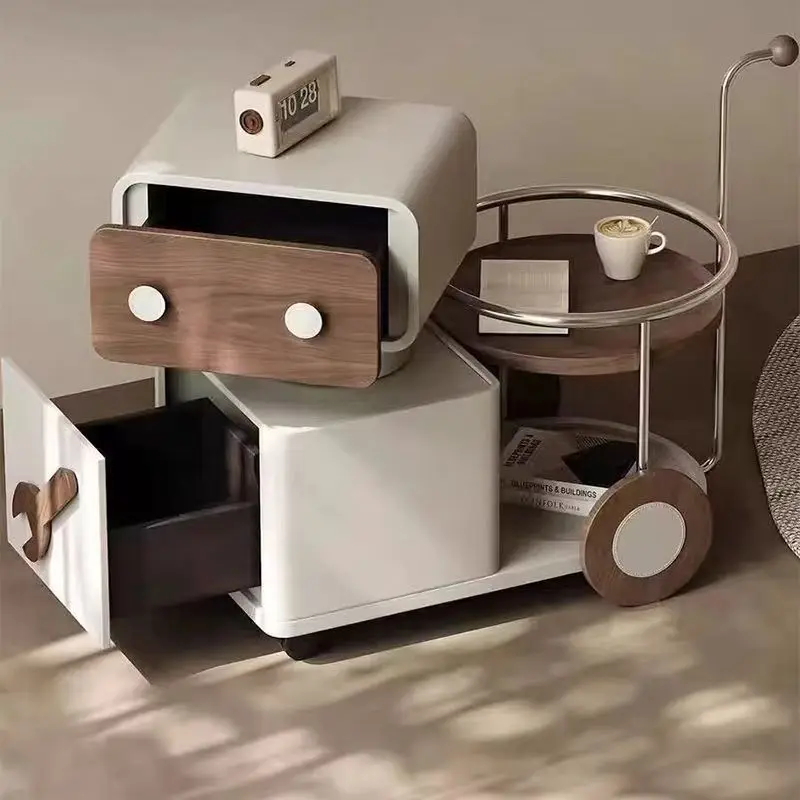 Creative Small Cart Latest Design Multifunctional Storage Side Table Wooden Solid Oak Durable Easy Clean Modern Design Moveable