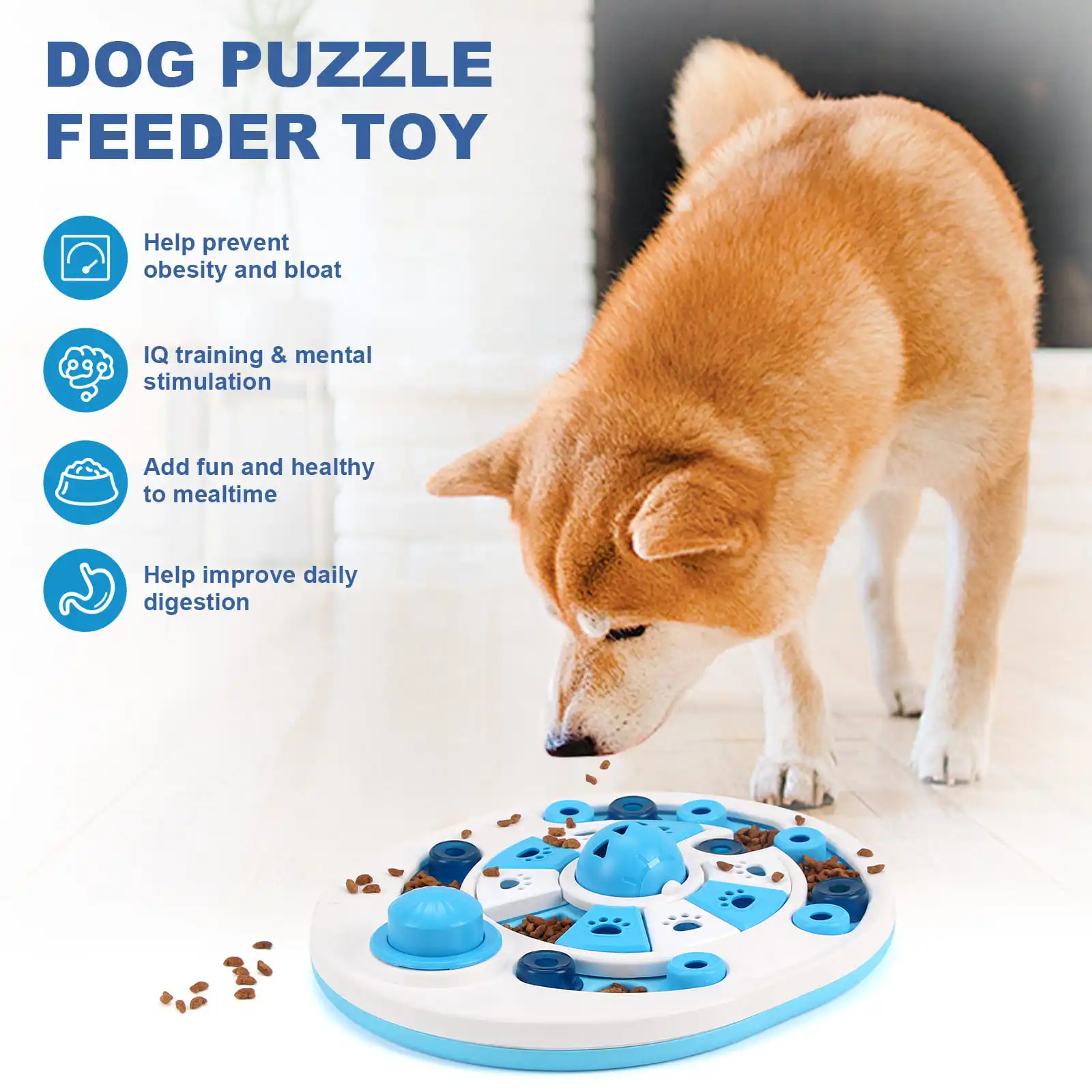 Dog Puzzle Toy with Spherical Bells 24 Hidden Food Locations Jigsaw Dog Food Feeding Sound Toys Food Dispenser for Dog Training