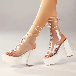 2023 Sandals Women  Woman Shoes High Heels Sexy Boots Womens Platform Heels Lacing Candy Colors Clear Shoes Zapatos De Mujer