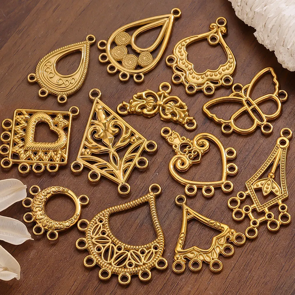 5pcs Stainless Steel Earring Connector Charms Boho Gold Hollow Pendants for Women DIY Jewelry Earring Necklace Making Wholesale