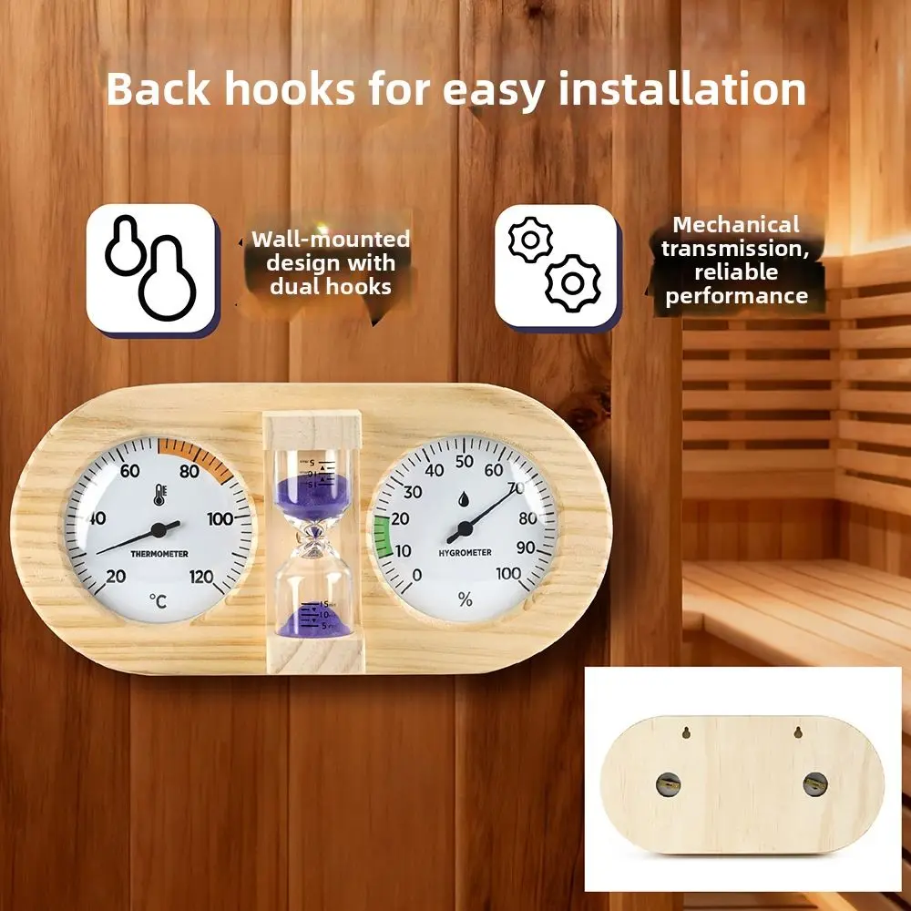 Wooden Sauna Thermometer Hygrometer With 10 Min Sand Timer Wall Mounted Heat Humidity Meter For Steam Room Bath House Decor