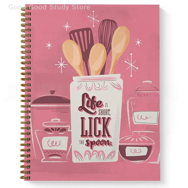 Lick The Spoon Recipe Spiral Notebook Recipe Planner Color Shell Inner Page Record Book Hand Book Notebook Creative Stationery
