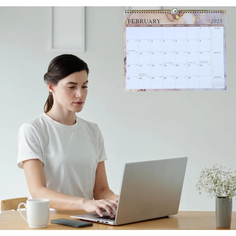 ปฏิทินติดผนัง 18 เดือน ตั้งแต่ มกราคม 2025 ถึง มิถุนายน 2026 ขนาด 14.7x11.4 นิ้ว ปฏิทินปี 2025 แบบเข้าเล่ม TwinWire พร้อมห่วงแขวน ขนาดใหญ่