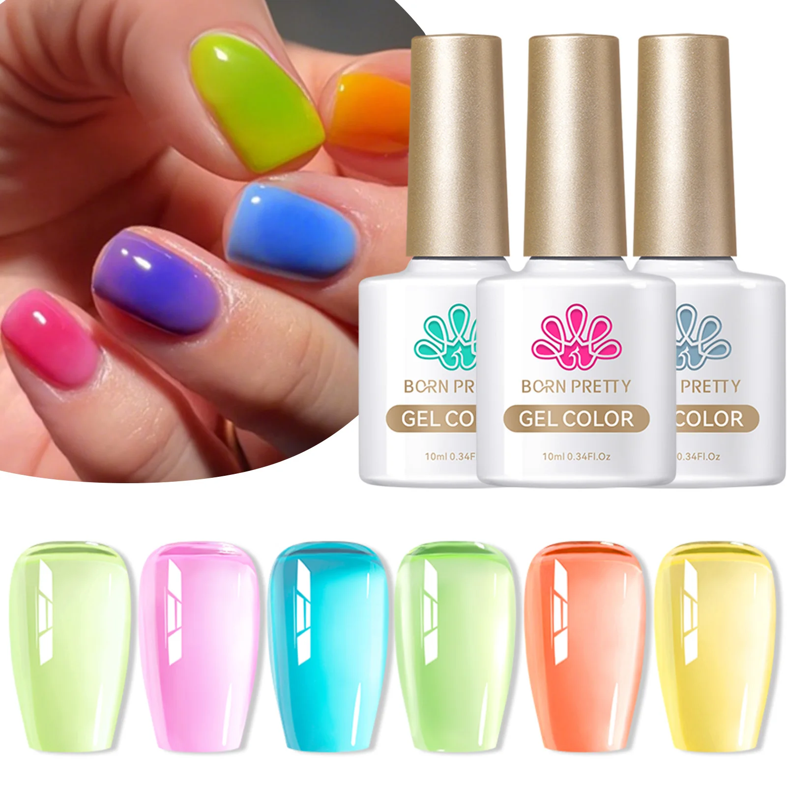

BORN PRETTY 10ml Crystal Jelly Color Gel Nail Polish Translucent Neon Yellow Green Long Lasting Soak Off UV LED Varnish