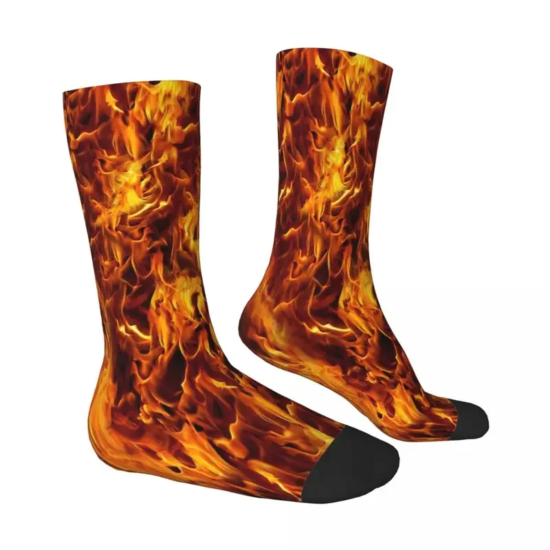 Y2K Fire And Flames Pattern Socks Male Mens Women Autumn Stockings Polyester