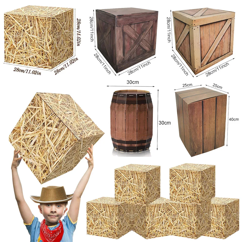 Bolas de feno caixas de papel decoração ocidental cowboy festa decorações caixa fazenda feno foto cabine adereços fazenda cowboy fontes de festa