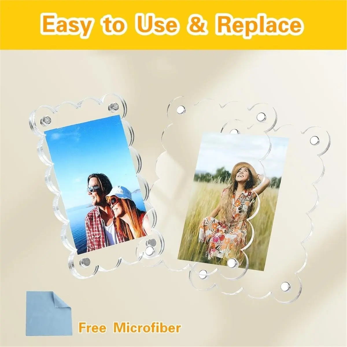 10 Pack 2.36 X 3.54 Inch Acrylic Fridge Magnetic Frame Scalloped, Double Sided Frame, Magnet Picture Frames