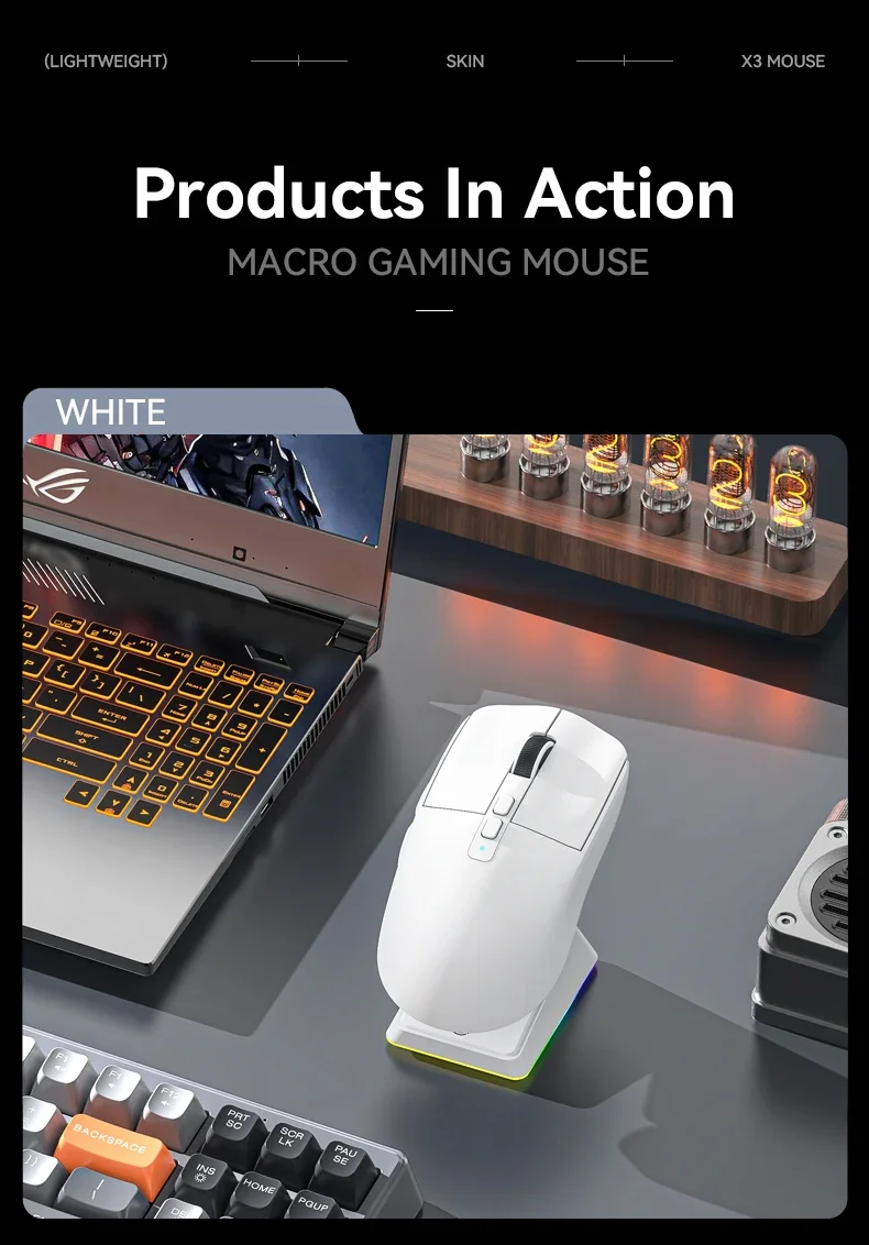 Attack Shark X6 Lightweight Wireless Mouse  26K dpi Tri-Mode Connection, Charging Base for Laptop Deskbtop Macro Gaming Mouse