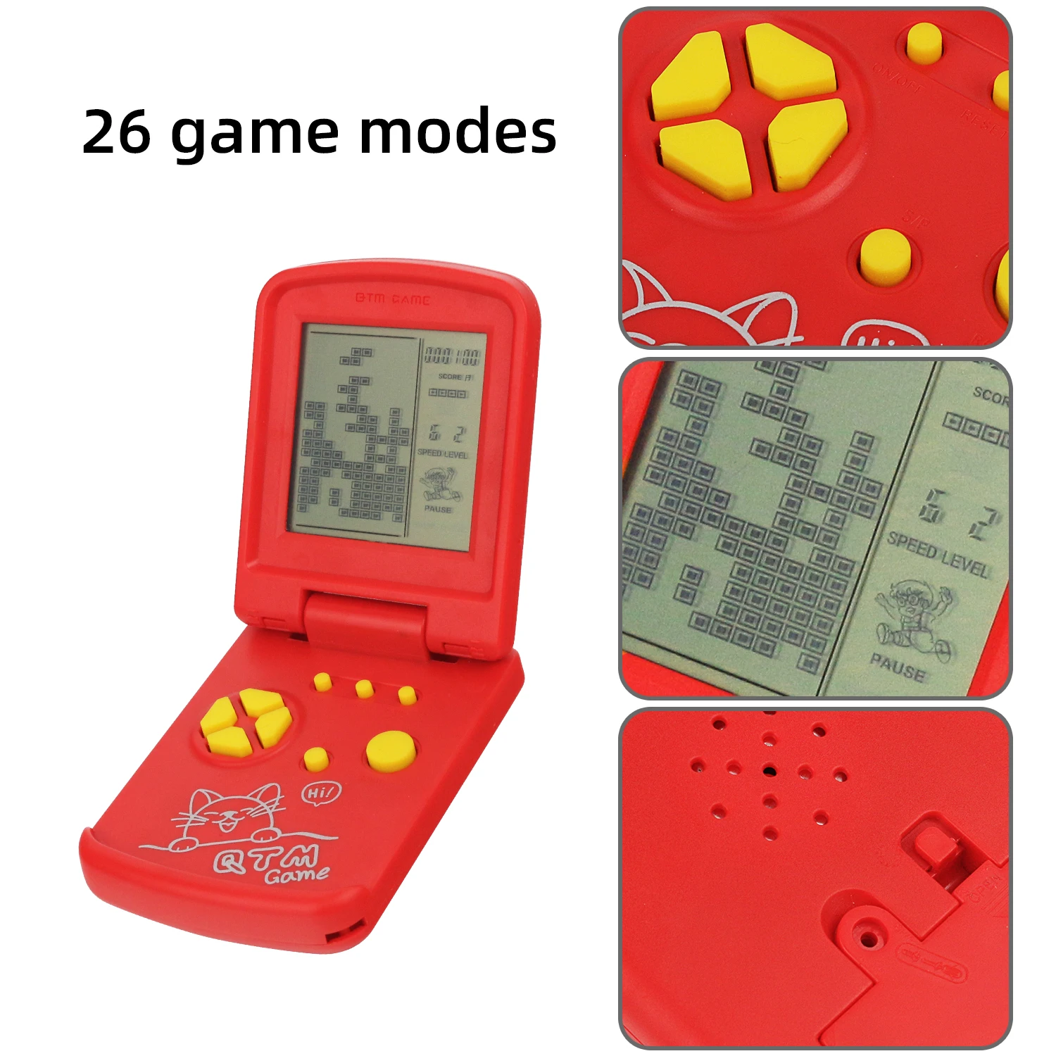 Block electronic game console, nostalgic portable folding game console toy, requires preparation of a size 7 battery by oneself