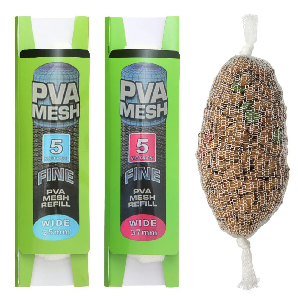 5M/20M Lösliche PVA Mesh Refill Karpfen Angeln Feeder Lockt Refill Rig Haken Köder Wrap taschen 25/37/44mm PVA Tasche Angeln Zubehör