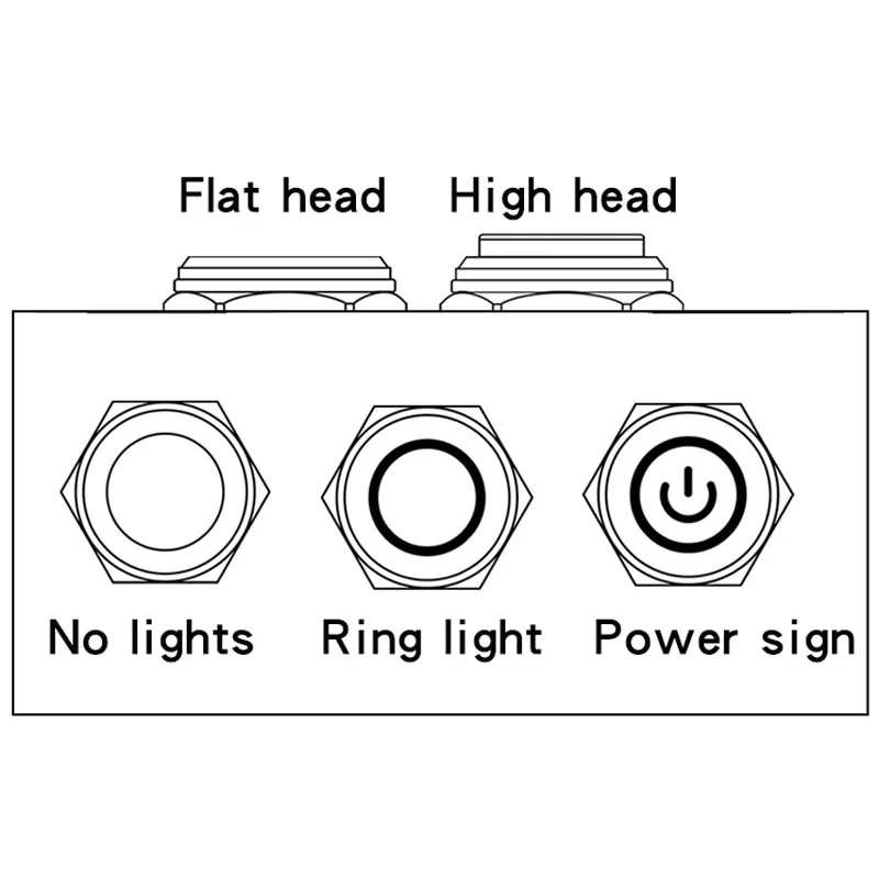 16mm Metal Button Switch Oxidized Black Shell High Head Latching Momentary With Lights 1NO1NC Waterproof Switch