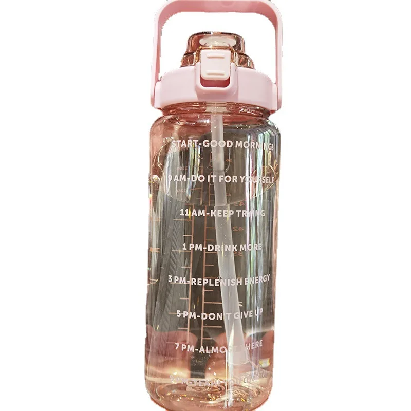 Bouteille d'eau en plastique de grande capacité pour hommes et femmes, gobelet spatial, paille graduée, portable, extérieur, sports, mâle, femelle, 2000ml