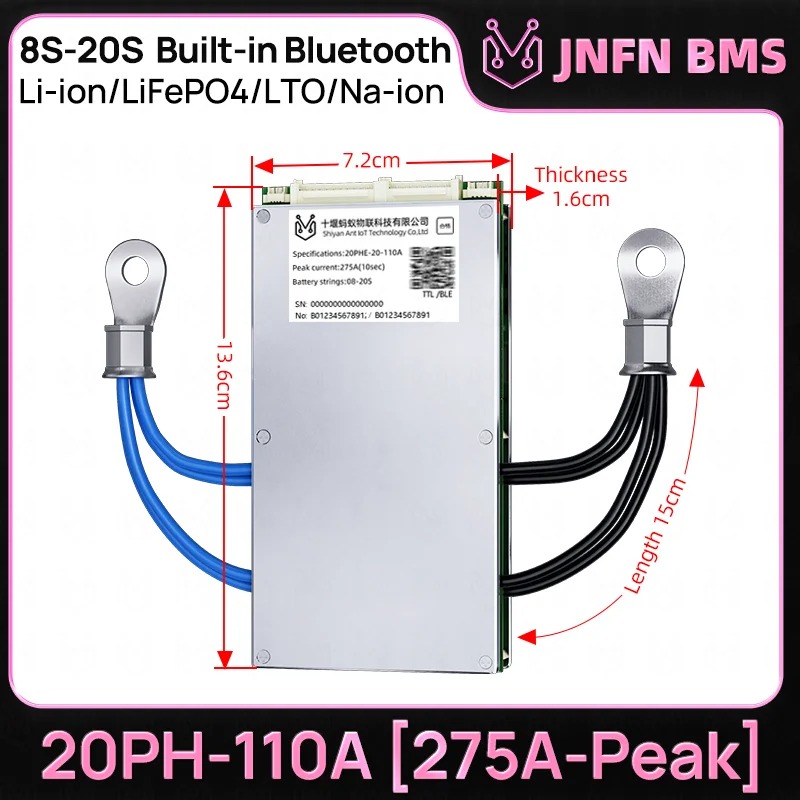 BMS LiFePo4 16S 48V Smart BMS 8S 24V 10S 36V 13S 20S 60A 100A 110A 150A 130A 170A Li-ion with BT for Bateria 18650