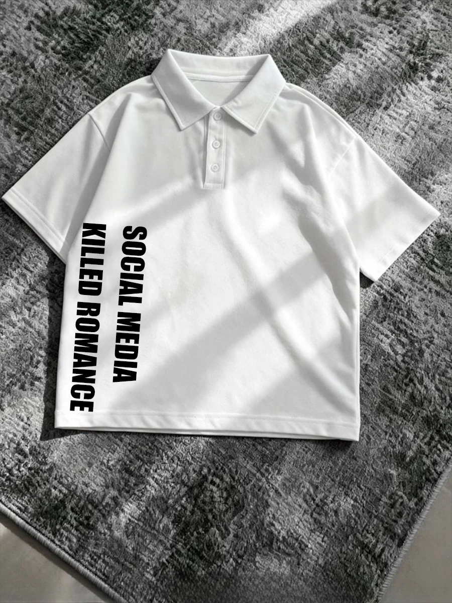 Polo Shirts Streetwear Y2K SOCIAL MEDIA KILLED ROMANCE Letter Men's Golf Shirts Punk Gothic Oversize Sarcastic Slogan Tee Shirt
