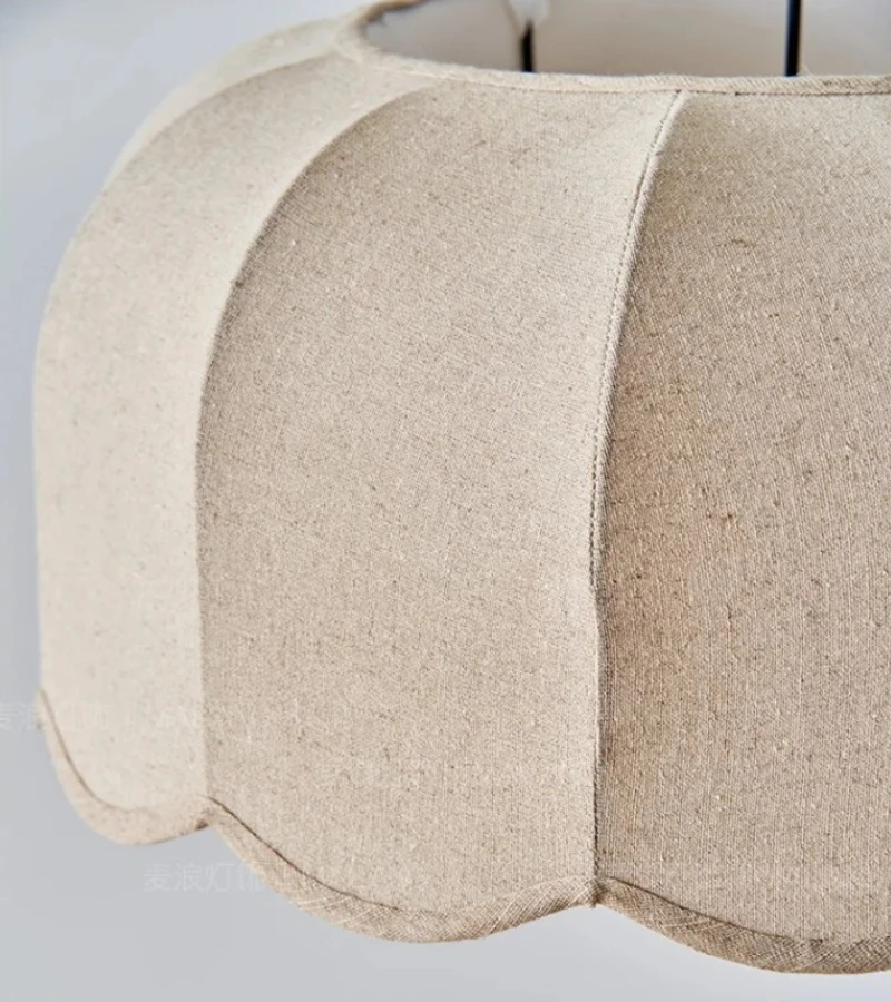 Japanese Wave Round Cloth Covered Pendant Light Retro Bedroom Living Room Homestay Lighting Minimalist Designer Hanging Lamp
