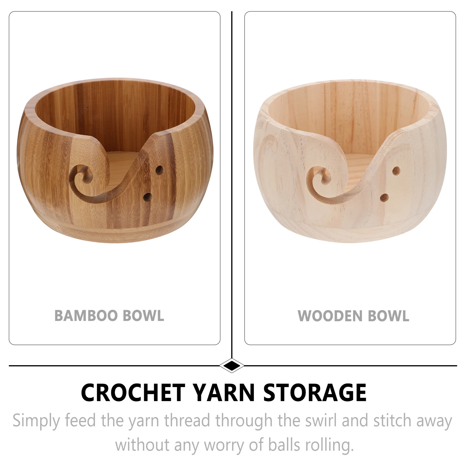 

2pcs Yarn Storage Bowl Knitting Bowl Vintage High Gloss Finish Smooth For Crochet Wool Organizer Bamboo Style Craft Accessory