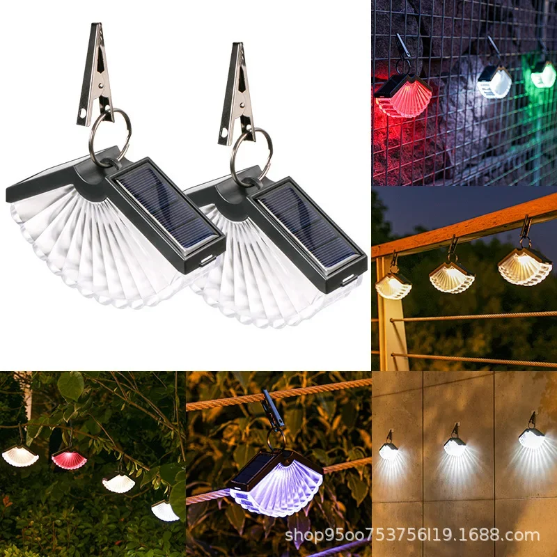 Creative Fan Shaped Solar Hanging Light With Clip Outdoor Waterproof Solar Wall Lamp Garden Decoration For Patio Yard Landscape