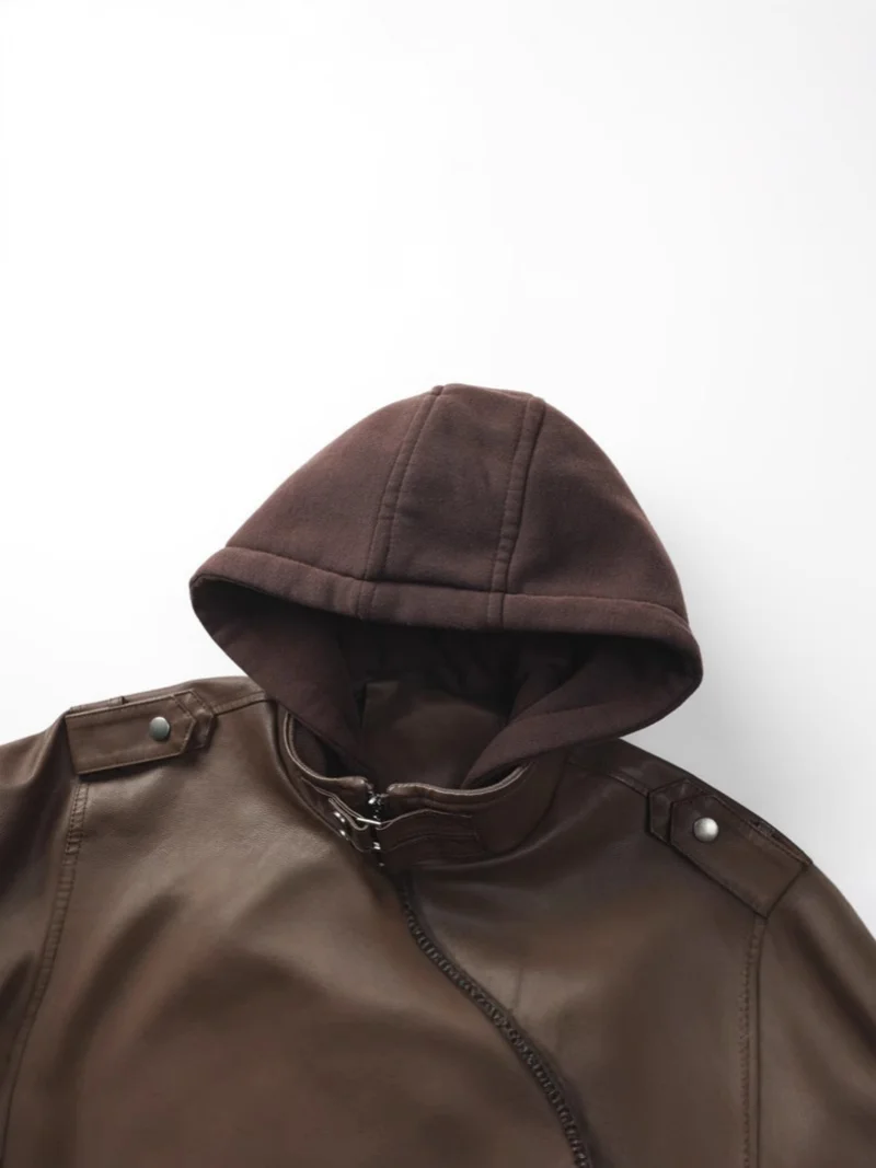 Men's Casual Hooded Leather Jacket 2025 Trendy Motorcycle Wear PU Leather for Large-Sized Middle-Aged And Young People