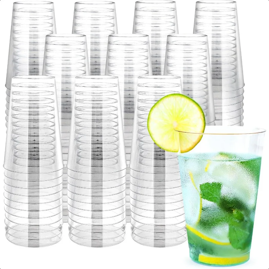 

200Counts 12 OZ. Hard Plastic Cups Fancy Cups for Party 12 Ounce Clear Elegant Wedding Cups Wine Glasses for Parties