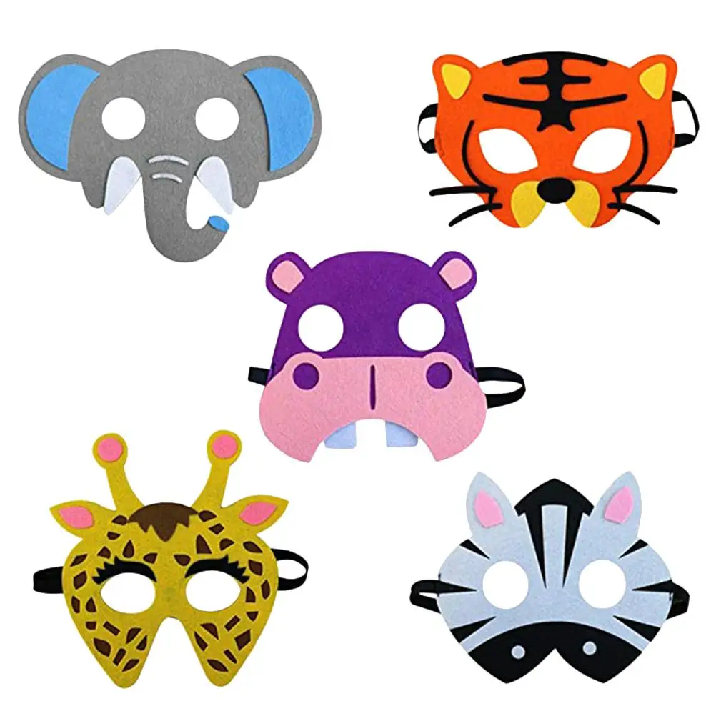 

5pcs Animal Mask Funny Show party dress Animal Felt Mask Cosplay Mask for kid (Elephant, Tiger, Hippo, Giraffe, Zebra)