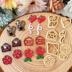 Valentine's Days Rose Flower Polymer Clay Cutters Love Envelope Balloon Pottery Clay DIY Earring Embossing Jewelry Cutter Tools