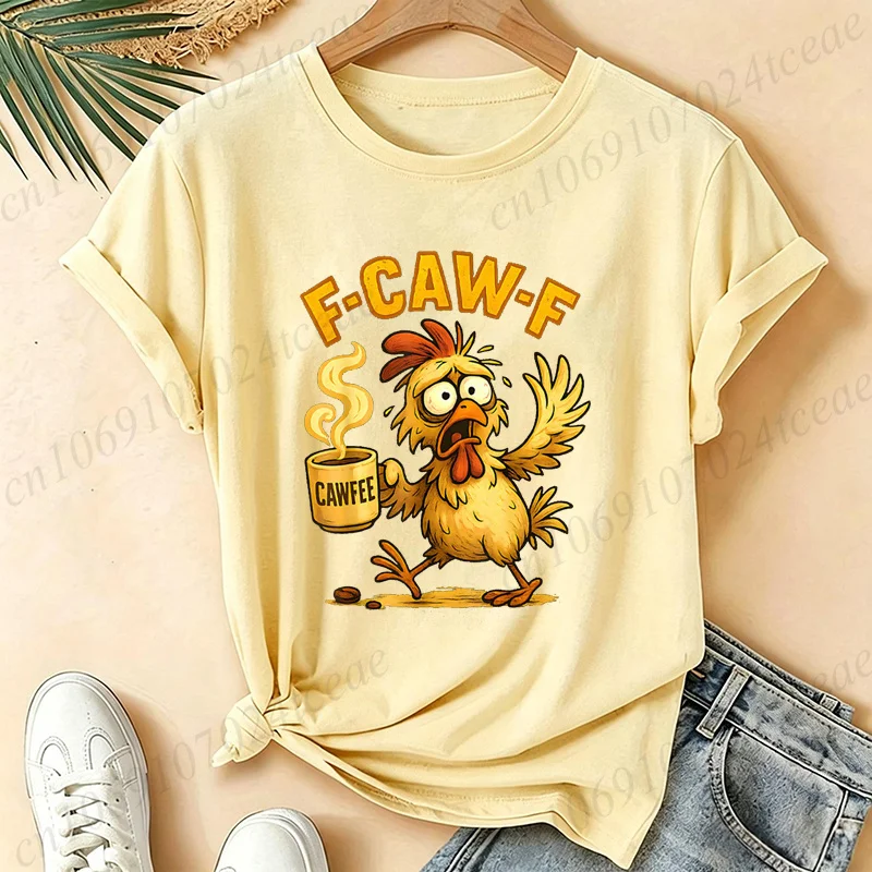 Funny Chicken Humor F-Caw-F Graphic T-shirt Short Sleeve Tops Retro Vintage Aesthetic Casual T-shirt Halloween Party Shirts Gift
