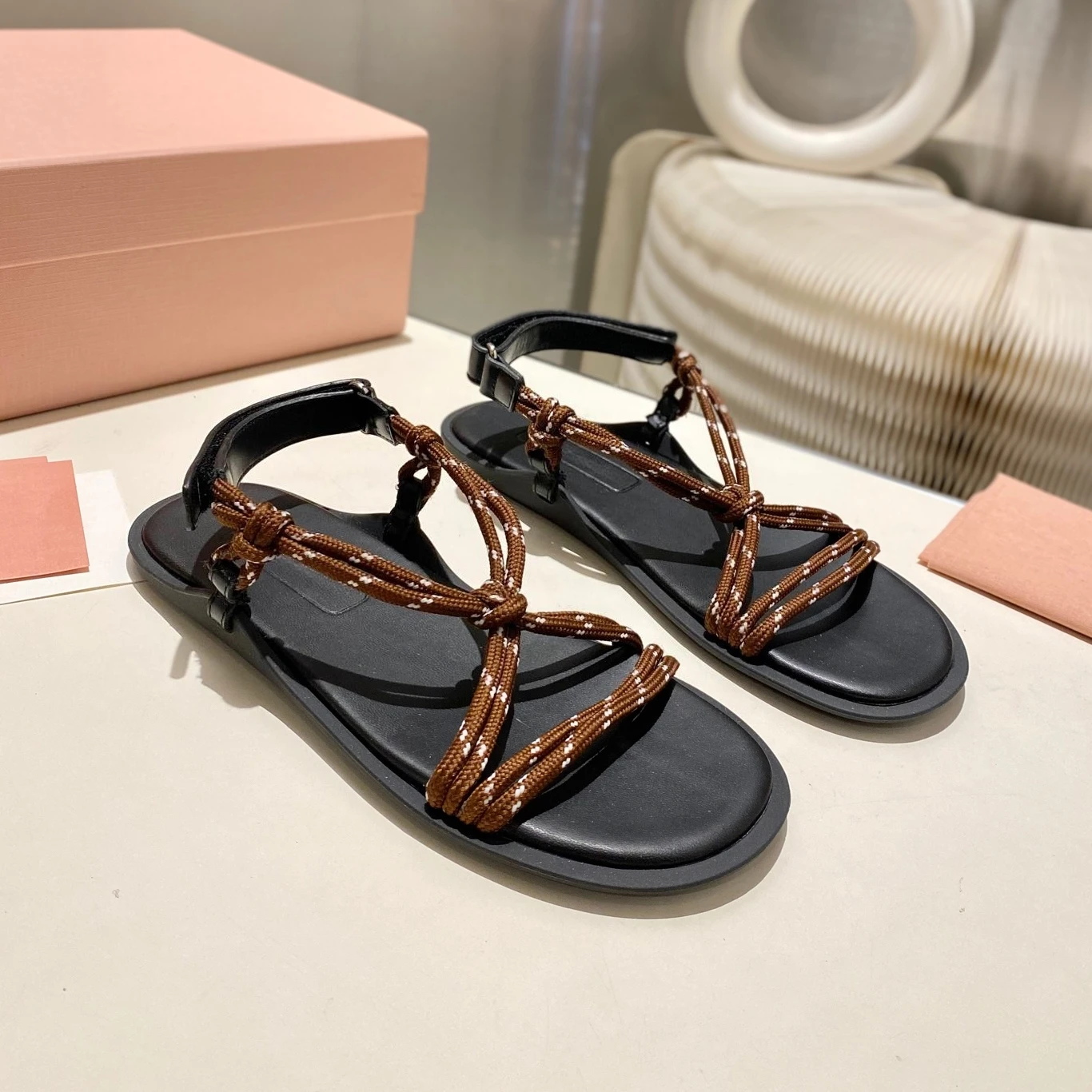 SHIYUNJIN 2025 plus récent été gladiateur sandales tissu extensible bout ouvert Slingback bohème femme sandales Mules chaussures de plage