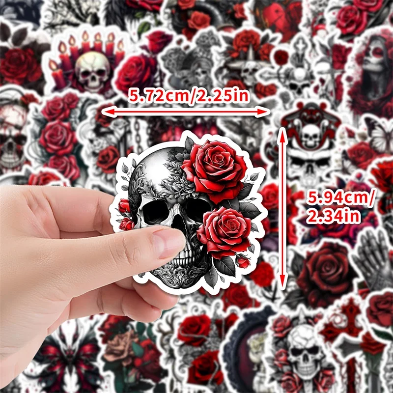10/30/50PCS Gothic Rode Roos Skelet PVC Sticker Esthetische DIY Decoratie Scrapbooking Benodigdheden Hand Accounting voor kinderen