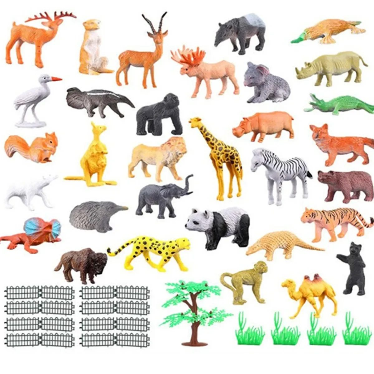 

53 Pcs Mini Jungle Animal Toys Set Realistic Wild Plastic Animals Learning Toys Elephant Gazelle Giraffe Gnu Gorilla Lion Tiger