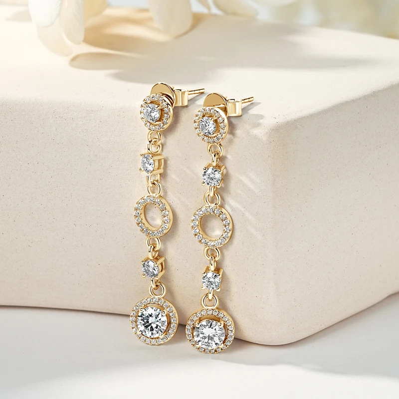 IOGOU 2CTTW All D Color Moissanite Dangel Long Earrings 2024 Luxury Engagement Wedding Stud Earrings Certificate Jewelry Gifts