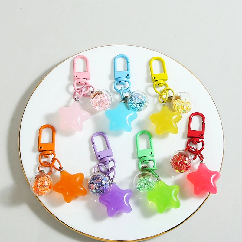 2pcs Metal Keyrings Buckle With Jelly Stars Bottle Pendant Colored Keychain For Diy Jewelry Making Key Accessories Wholesale