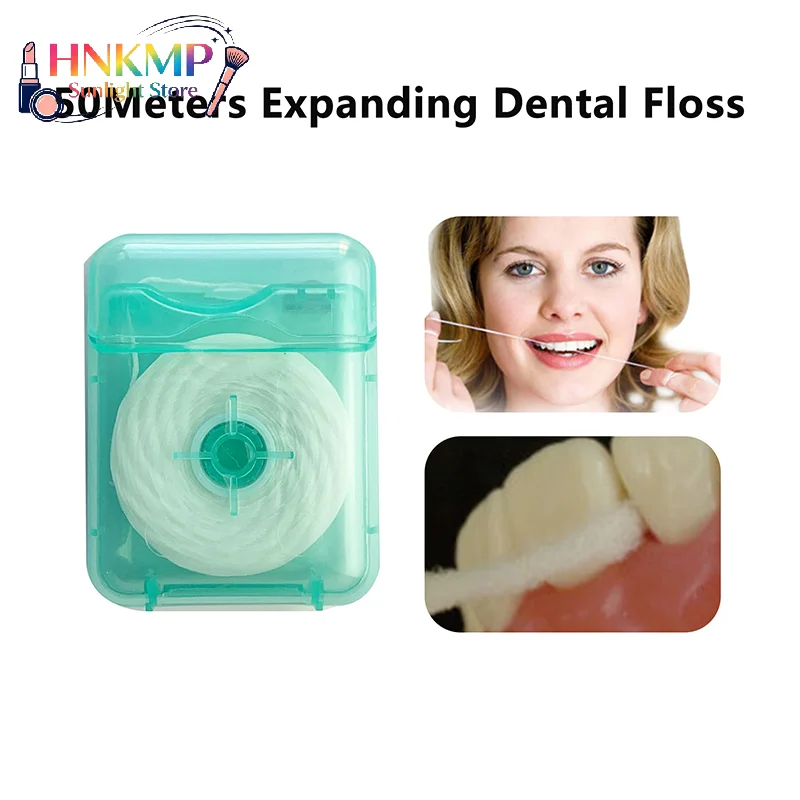 50M Water Expanding Dental Floss Roll Fluffy Soft Floss Oral Cleaning Tool For Adults Home Use Interdental Teeth Care