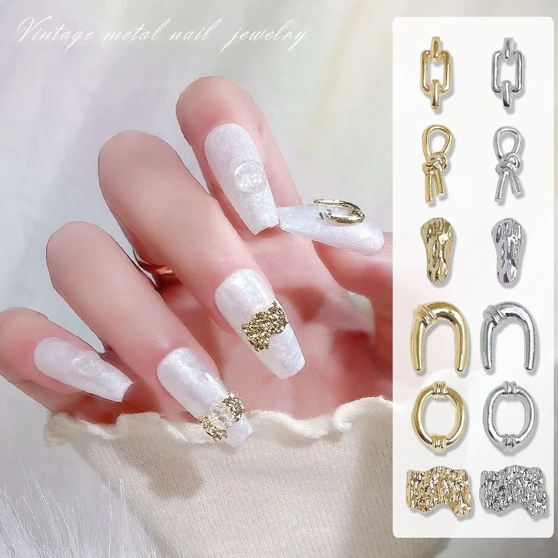 10Pcs Japanese Korean Alloy Nail Charms, Popular Gold Silver Metal Rivet Accessories For Press On Nails Art Decoration