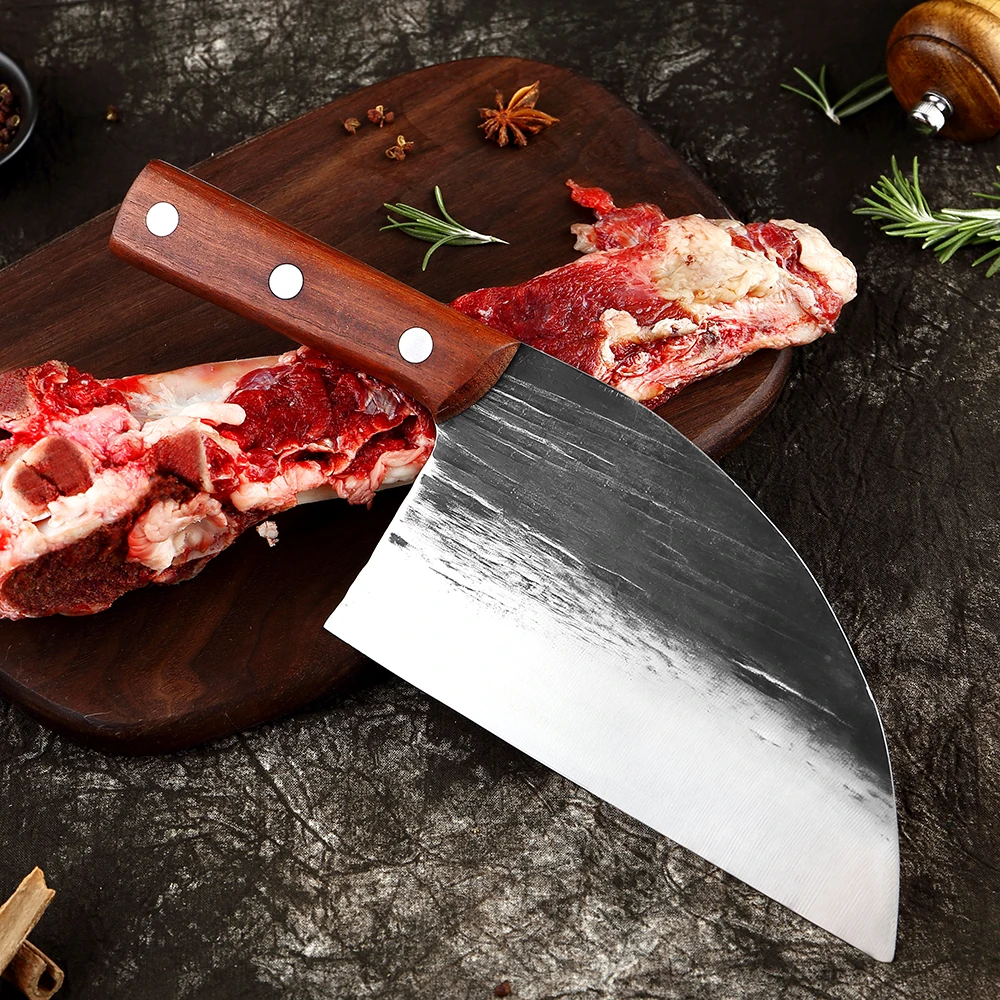 Serbian Chef Knife Hand Forged Meat Cleaver High Carbon Steel Full Tang Knife Ultra-sharp Butcher Knife for Kitchen or Outdoor