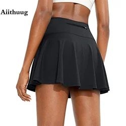 Aiithuug Tennnis Skirts Zipper Pocket Golf Skirts with Pocket Golf Shorts Soft Golf Skorts Thicker Wide Waistband Tummy Control