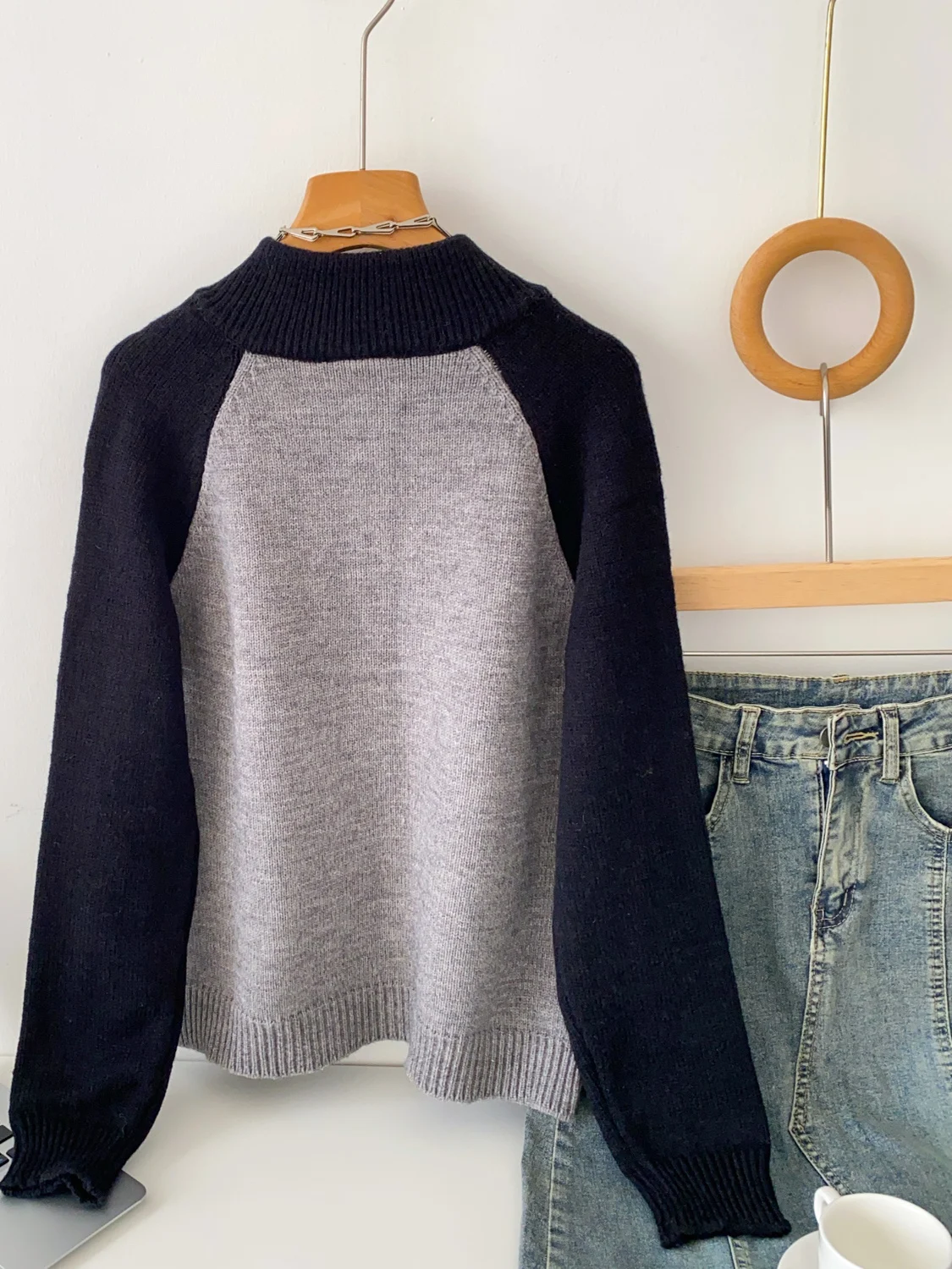 فضفاضة تناسب اللون بلو جولة Ne Long Sve محبوك Jaet المرأة عارضة Sle الشتاء Faionable المفتوحة سترة سترة