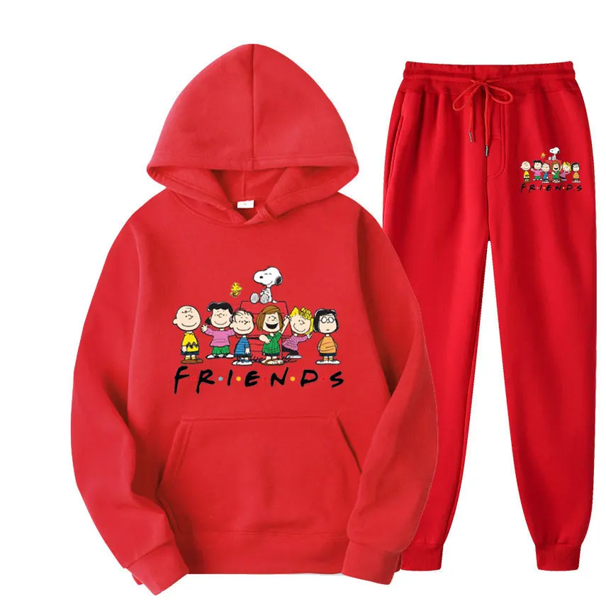 Snoopy Friends Cartoon Anime Women Sweatshirt Sweatpants Set New Fashion Men Pullover Pants Suit Autumn Couple Hoodie Pant Sets