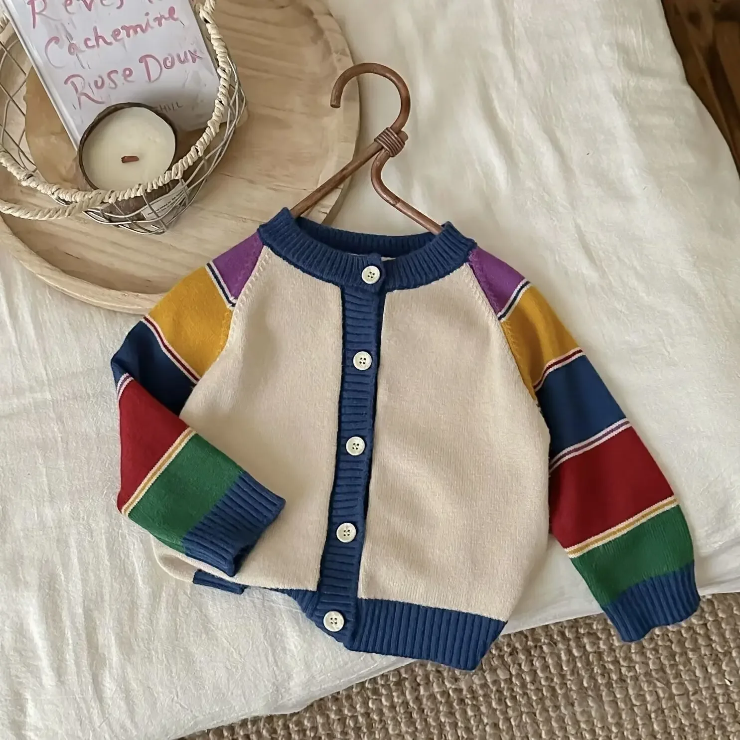 

2025 Autumn Winter Kids Rainbow Stripe Knit Cardigan Long Sleeve Pullover for Boys Girls Warm Casual Korean Style Sweater