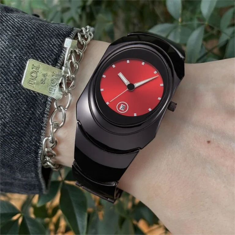 

Черные стальные мужские кварцевые часы с индивидуальным дизайном, креативный циферблат в форме инопланетянина, модные уникальные мужские часы в стиле Y2K, часы AAA