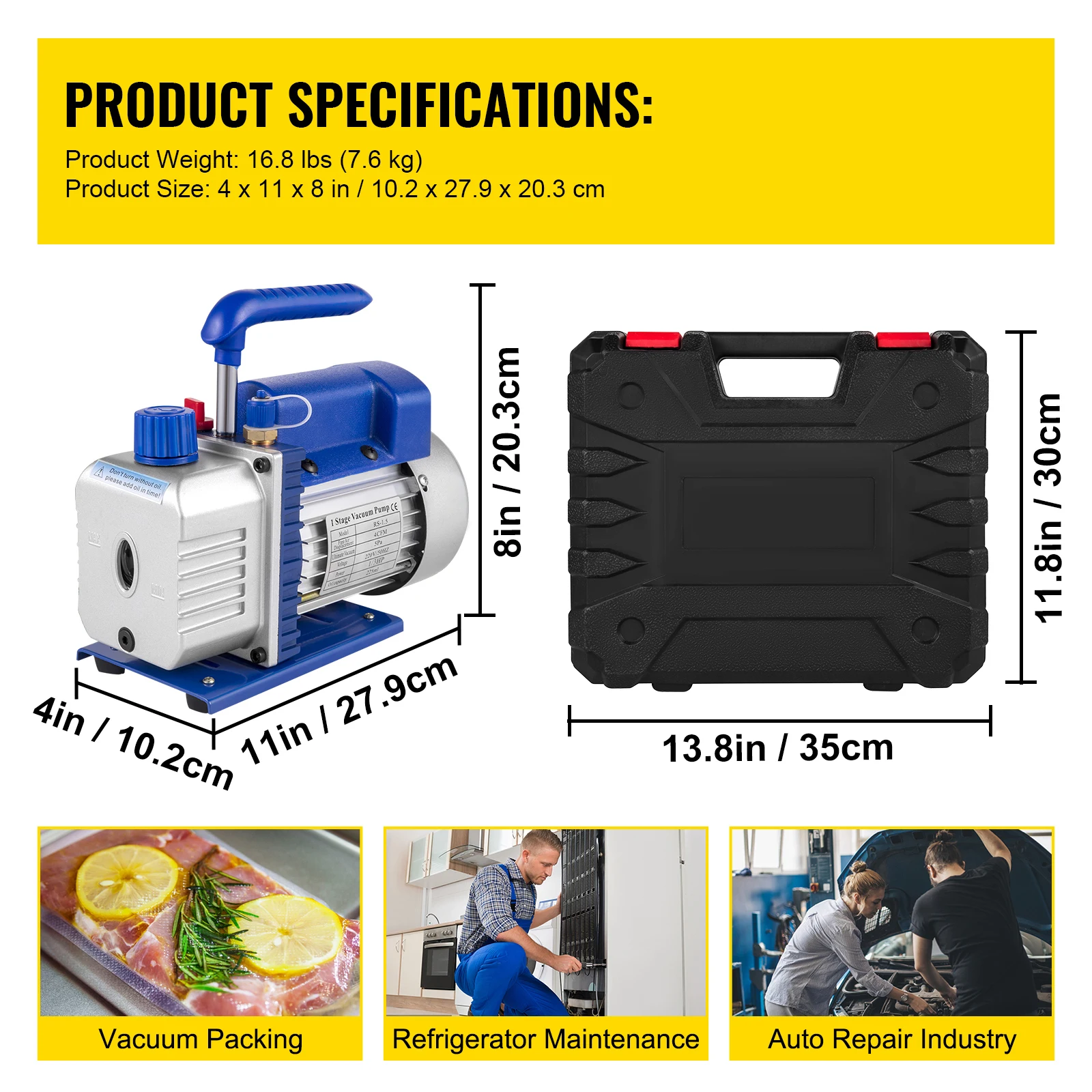 SucceBuy Vacuümpomp 4CFM 1/4HP HVAC A/C Luchtkoelmiddel Draaischuifvacuümpomp 1-traps 1 klep AC-spruitstukmeter R134a Set