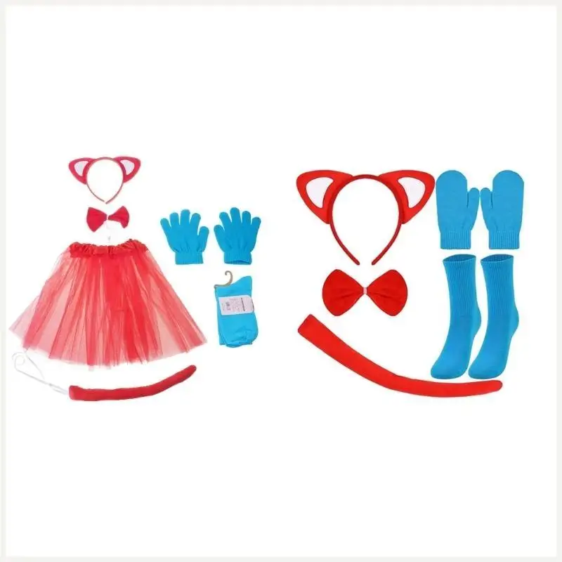 Kinder Katzen Kostüm Katzen Ohr Stirnband Schwanz Fliege Handschuhe Socken Halloween Katzen Cosplay Zubehör für Kind Junge