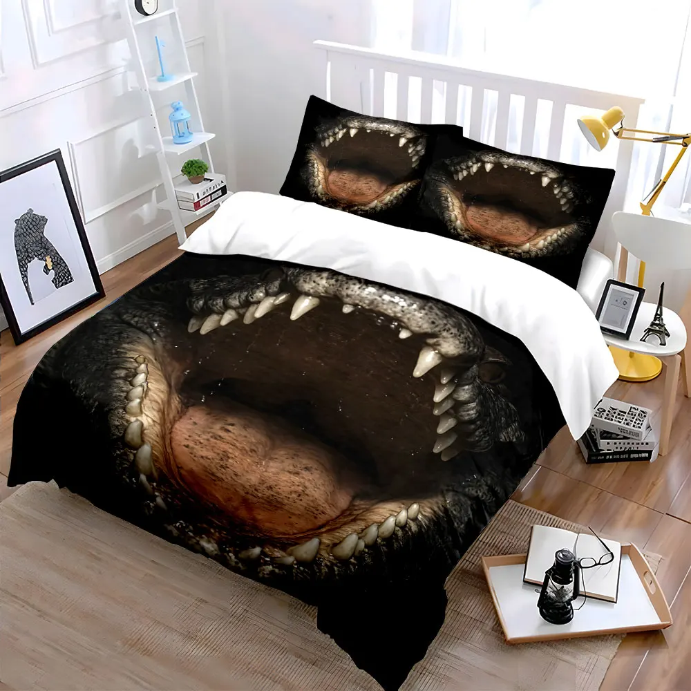 Crocodile with wide-open menacing jaws Print Bedding Set 1 Duvet Cover 2 Pillowcases for Adult and Children Luxury Gift