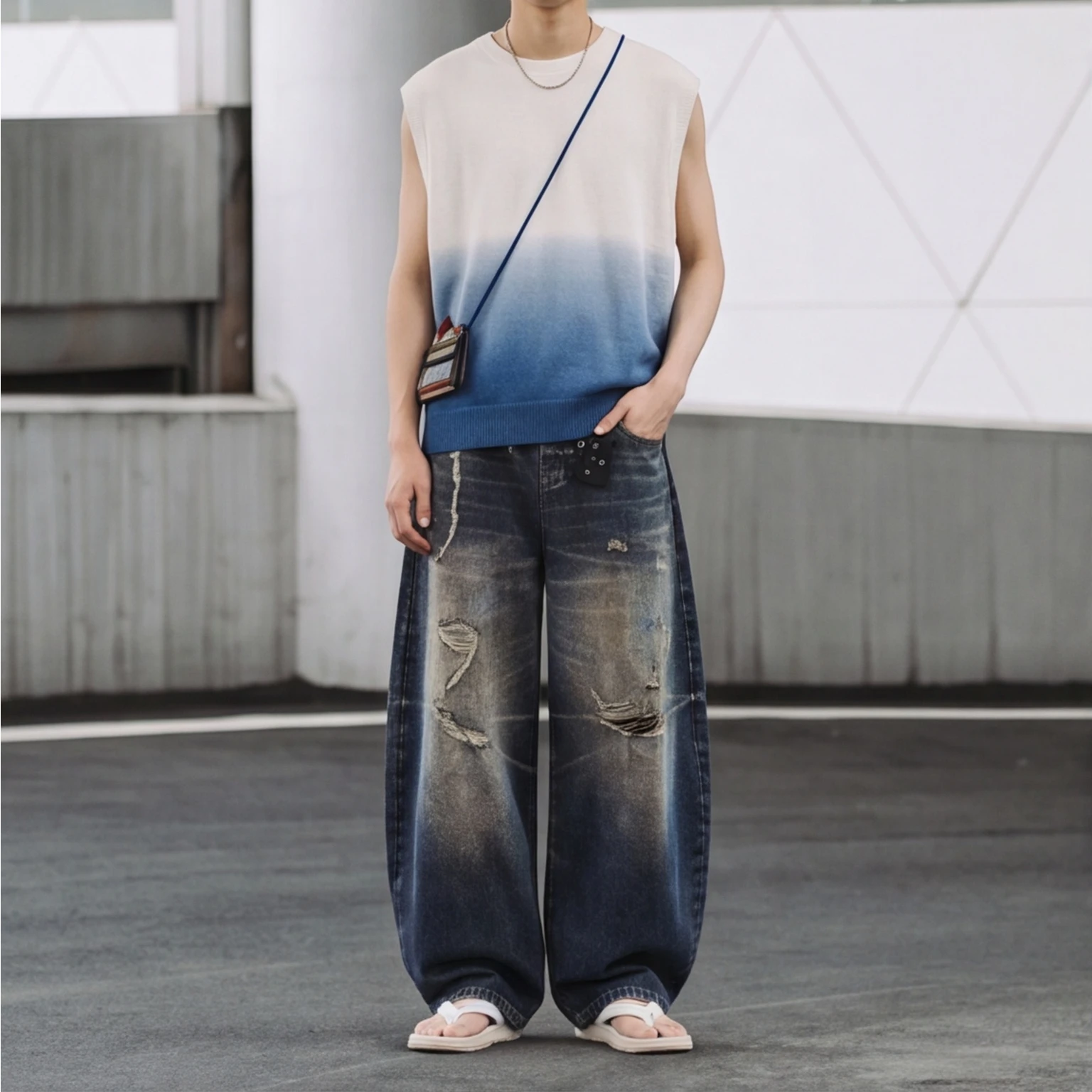 Men's Jeans Man Pants Relaxed Fit Vintage Washed Denim Trousers With Painting Splatter Distressed Streetwear