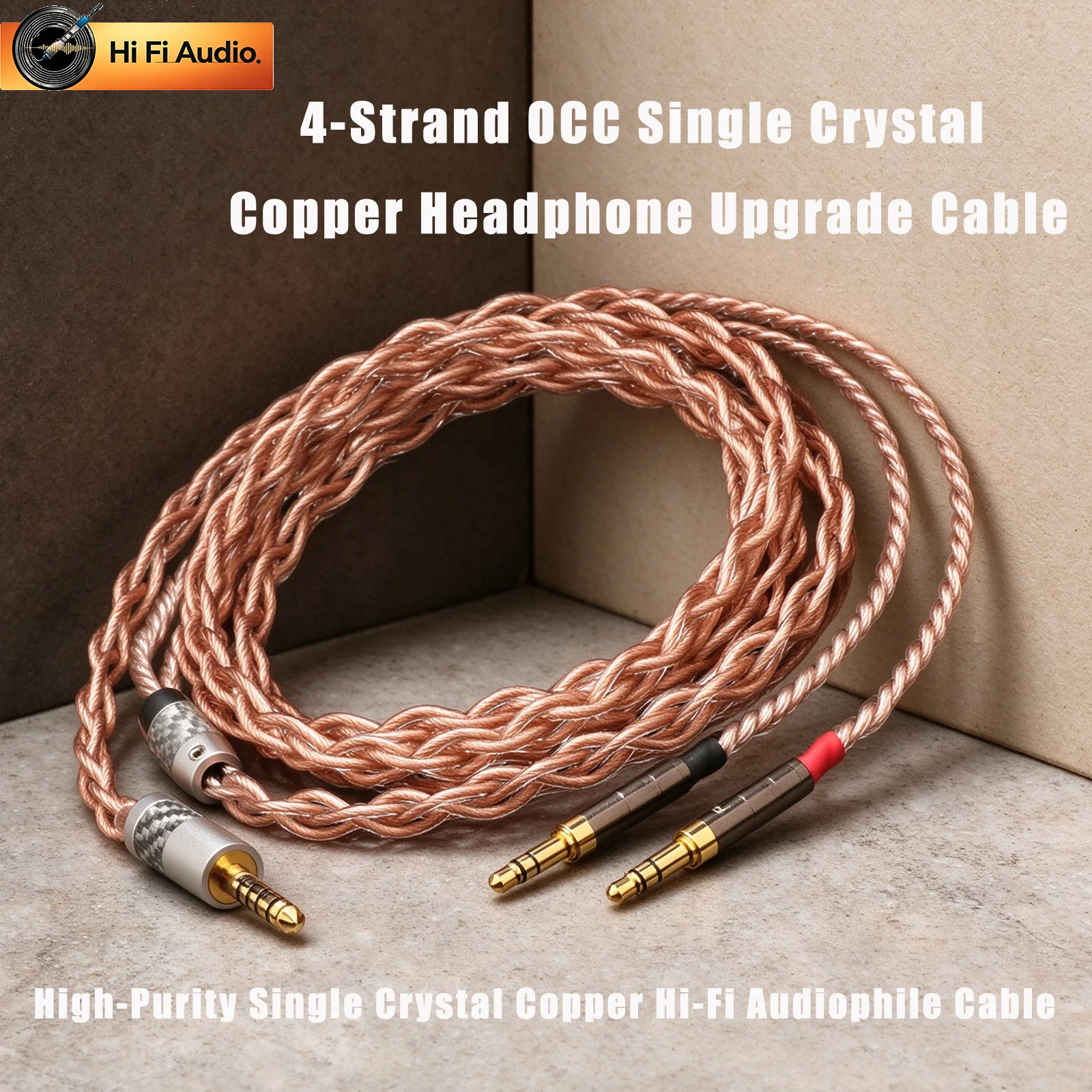 Preffair OCC Single Crystal Copper Headphone Upgrade Cable 4-Strand Braided 24K Gold Plated HiFi Audiophile Cord