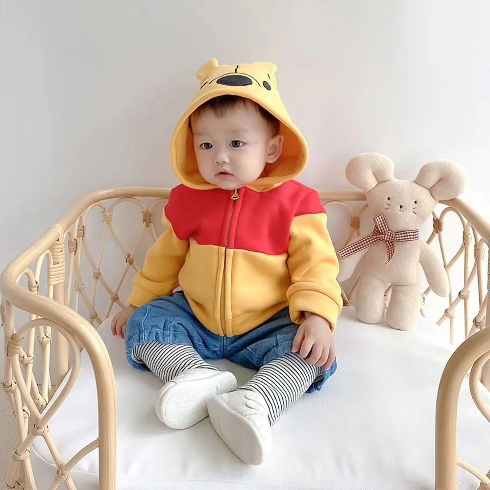 Autumn Winter Baby Boys Girl Zipper Jacket Kid Warm Coat Thick Parka Children Clothing Cartoon Winnie Pooh Outerwear Pajama Tops