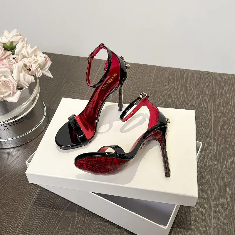 2026 New Patent Leather High-heeled Sandals Female Royal Style Fine Heel Sexy Heels for Ladies Fashion Versatile Women's Shoes
